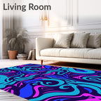 Vibrant Swirls Blue Pink Abstract Rug