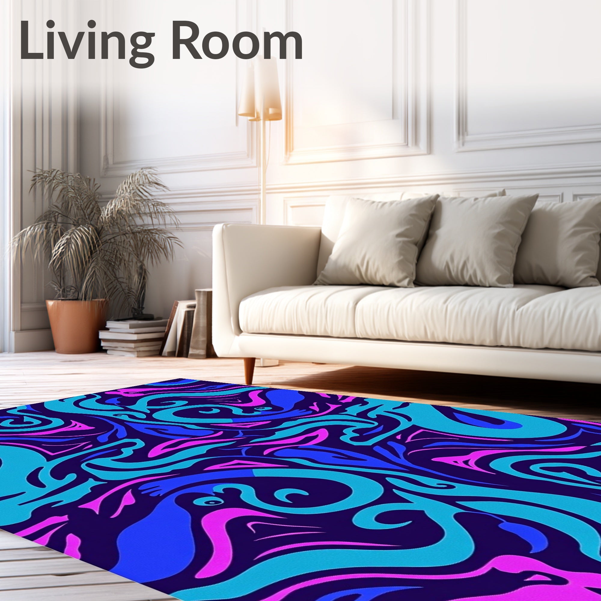 Vibrant Swirls Blue Pink Abstract Rug