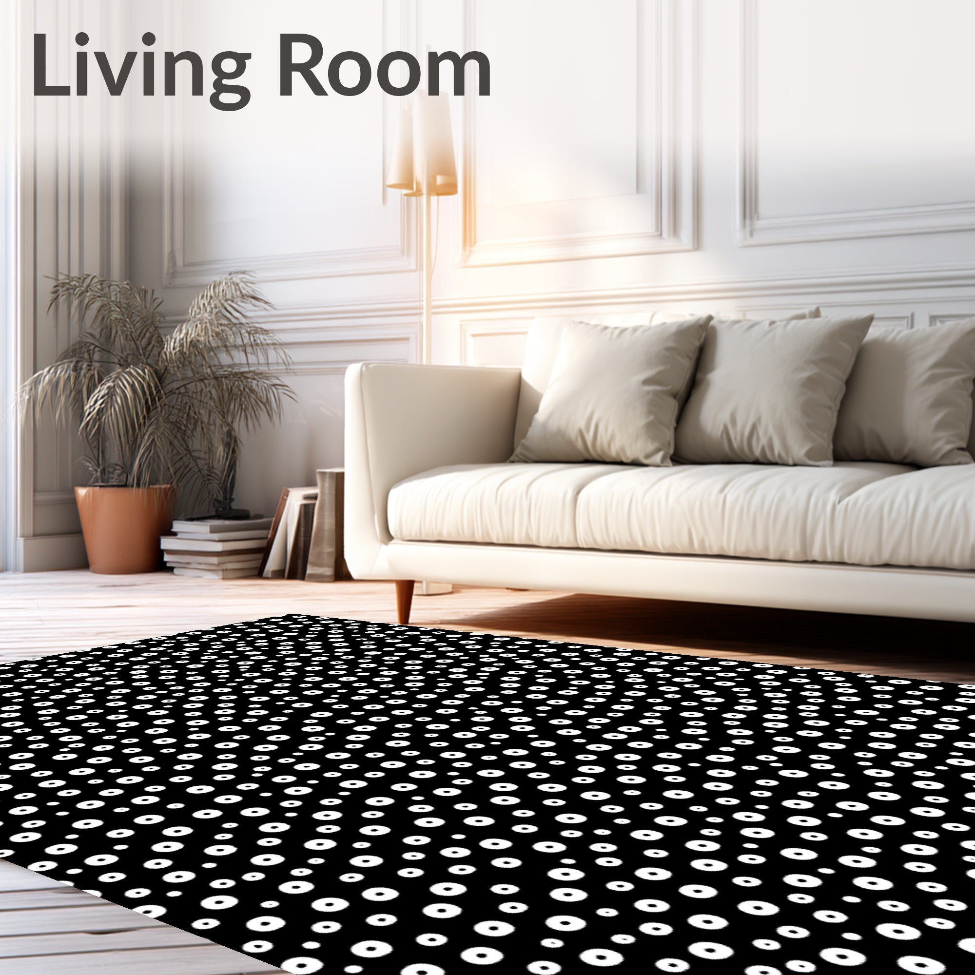 Black White Scattered Dot Rug