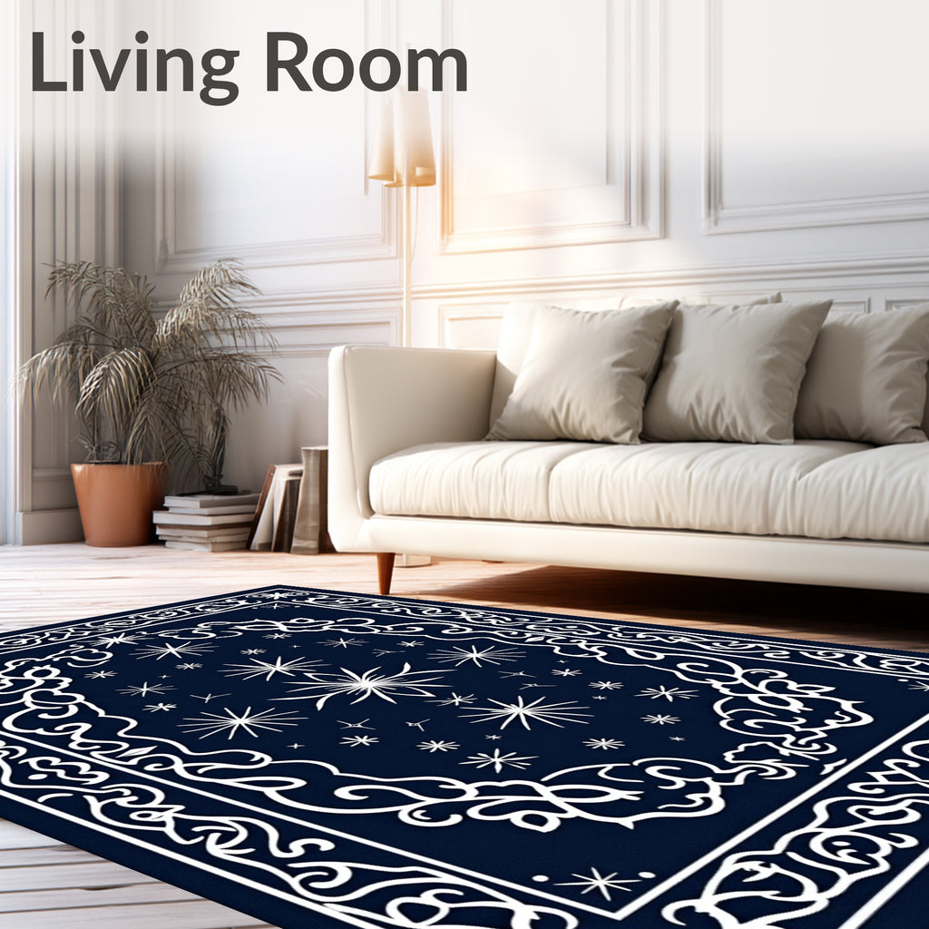 Midnight Blue Starburst Mandala Rug