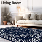 Midnight Blue Starburst Mandala Rug