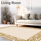 Golden Cream Ornate Scroll Border Rug