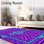 Bold Pink Blue Geometric Labyrinth Rug