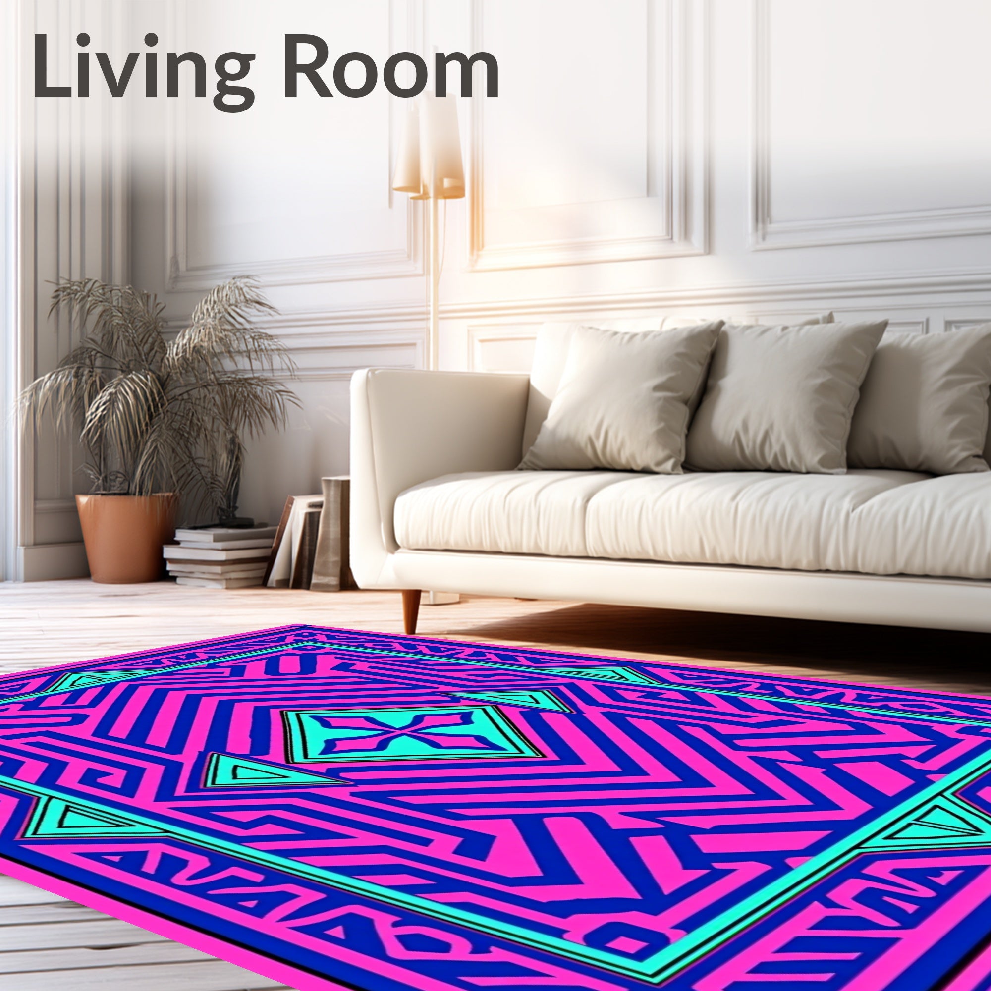 Bold Pink Blue Geometric Labyrinth Rug