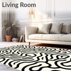 Cream Black Abstract Line Maze Rug
