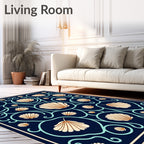 Navy Seashell Medallion Scrollwork Rug
