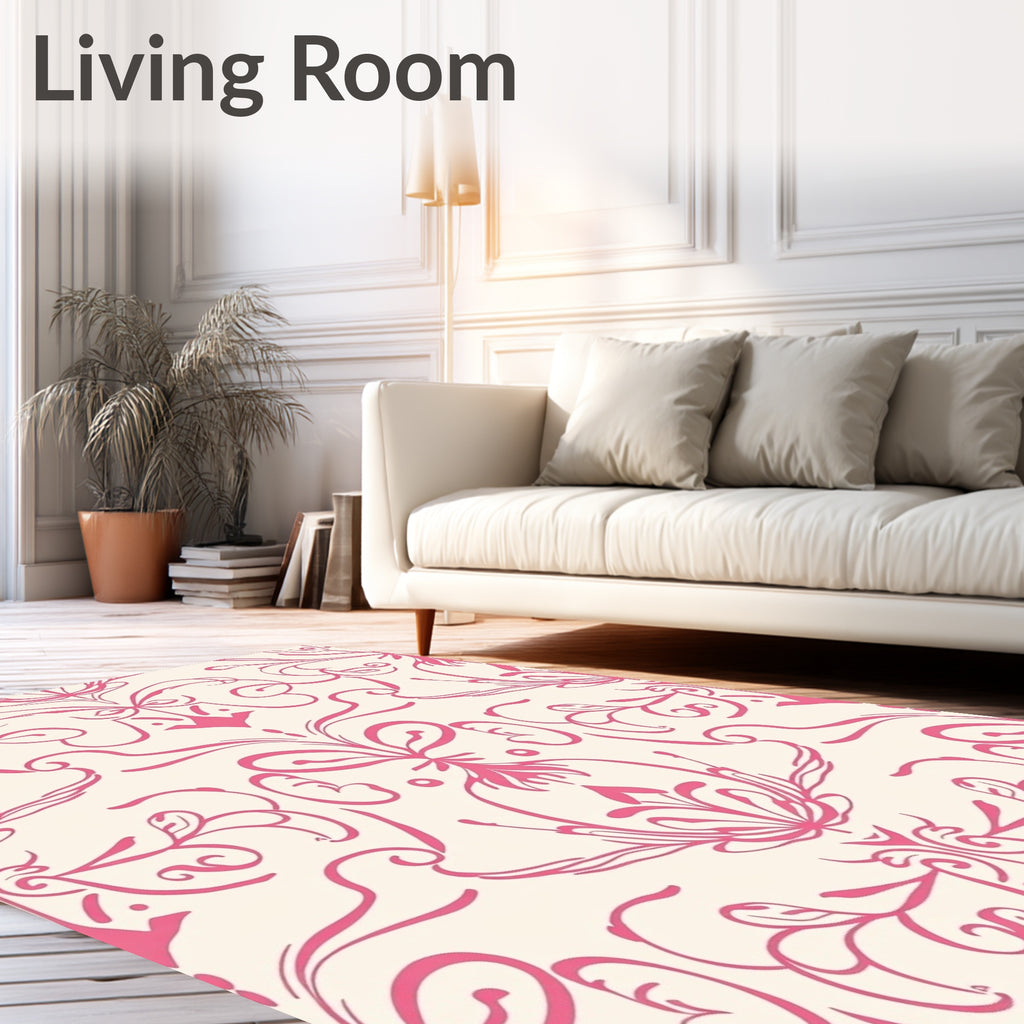 Pink Floral Scroll Damask Rug