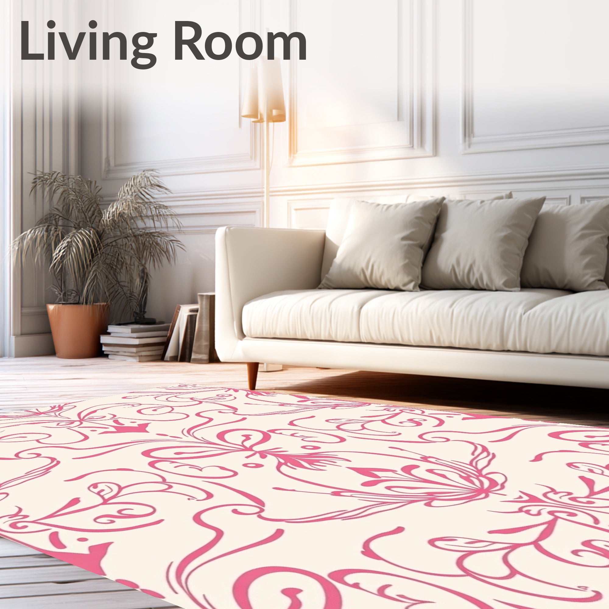 Pink Floral Scroll Damask Rug
