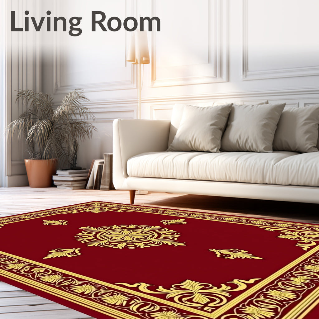 Regal Crimson Gold Floral Medallion Rug