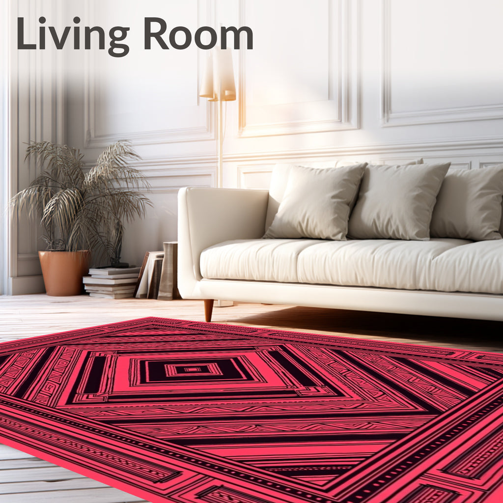 Vivid Crimson Geometric Diamond Medallion Rug