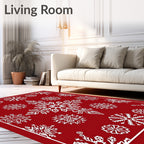 Crimson White Snowflake Collage Rug