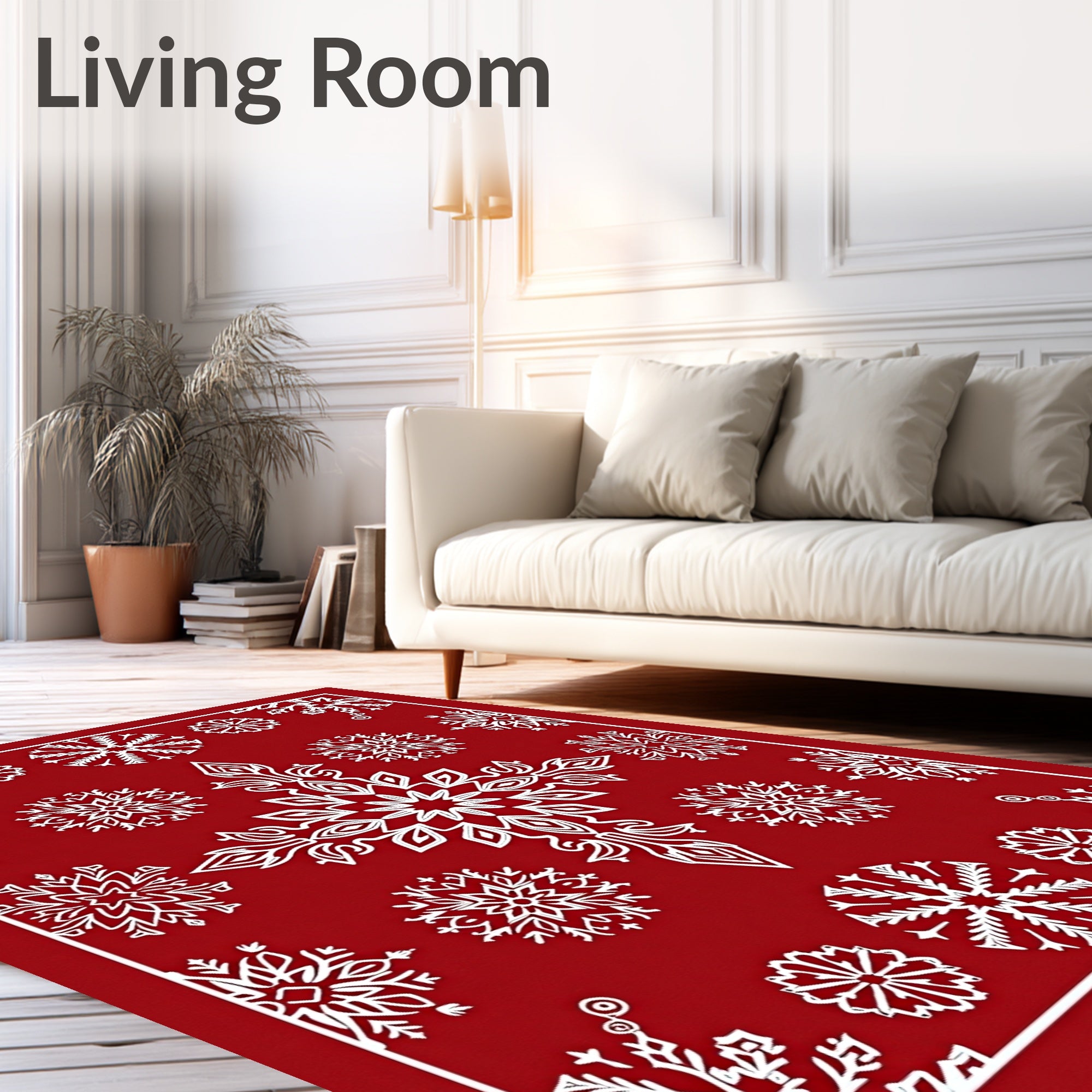 Crimson White Snowflake Collage Rug
