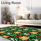 Festive Gold Bells Red Bows Holly Rug