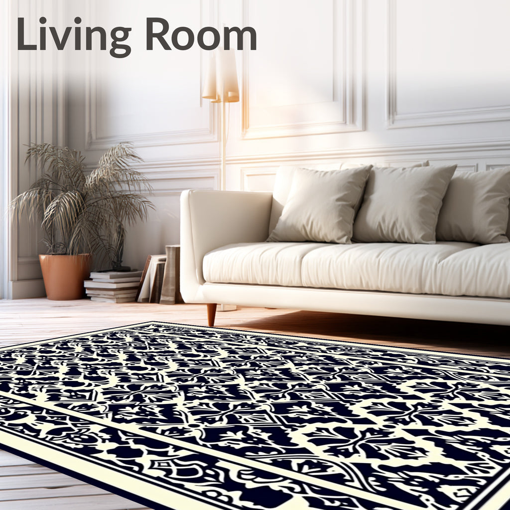 Classic Navy Ivory Organic Scroll Rug