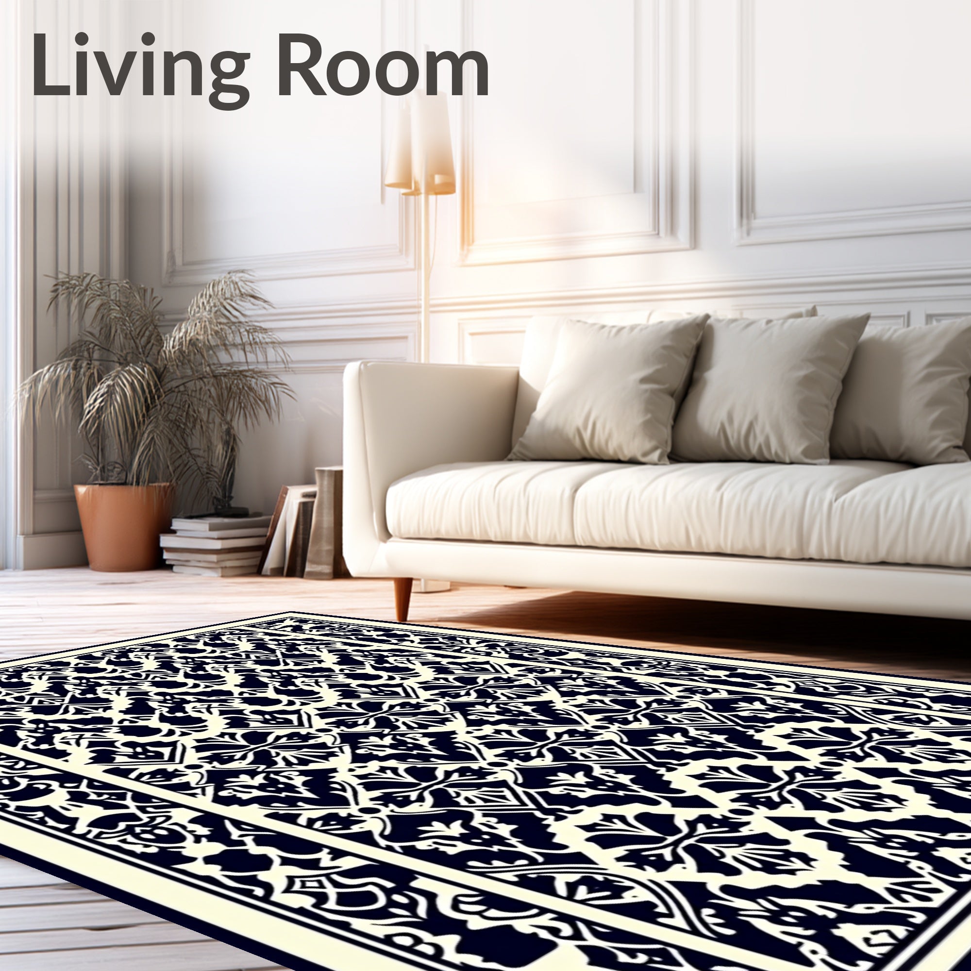 Classic Navy Ivory Organic Scroll Rug