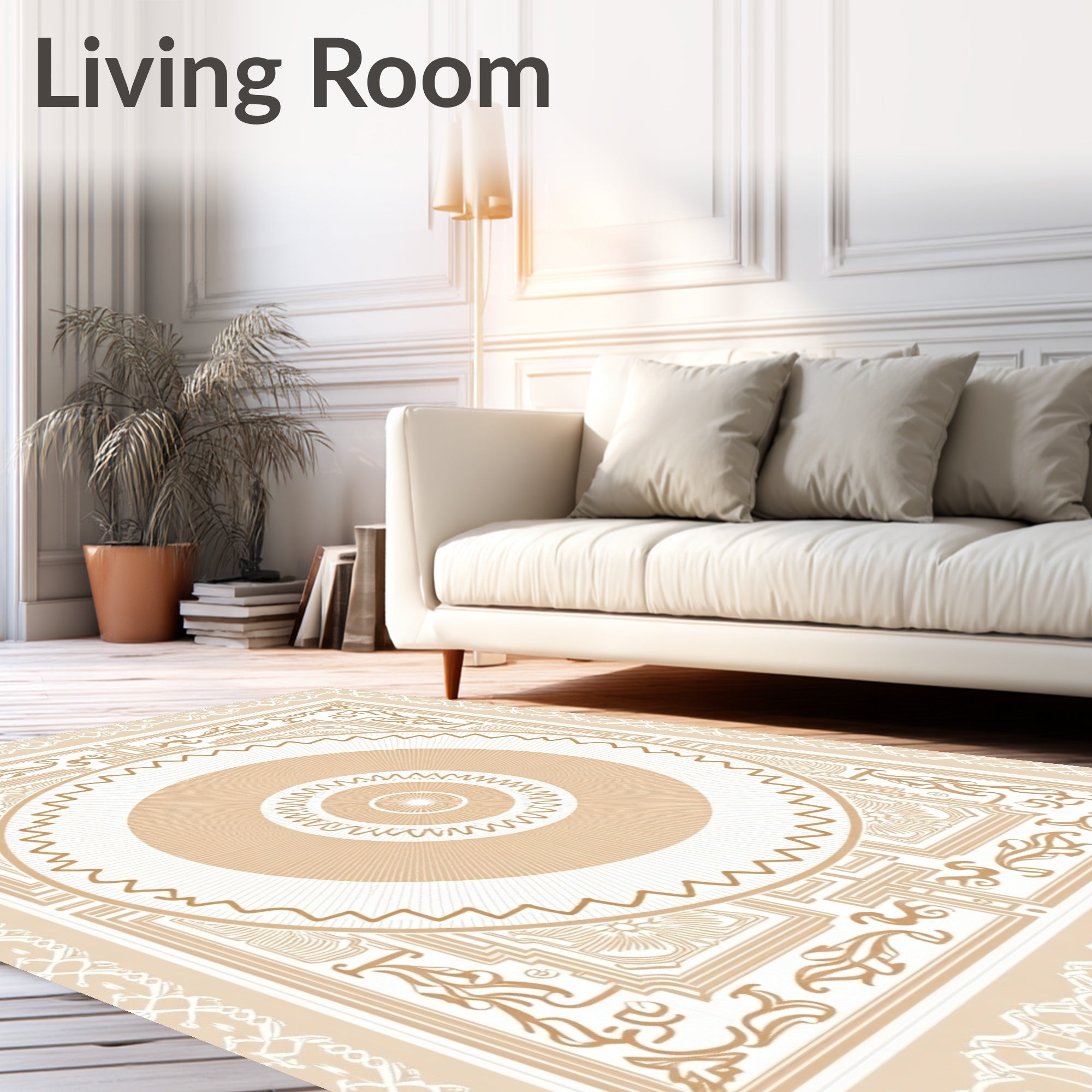 Neutral Geometric Sunburst Mandalas Rug
