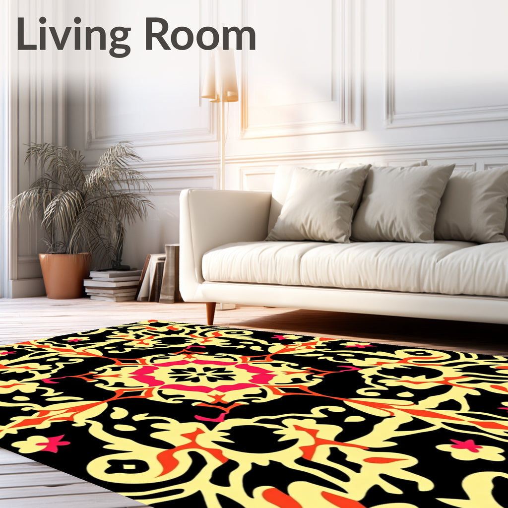 Vibrant Yellow Red Floral Medallion Rug