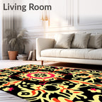 Vibrant Yellow Red Floral Medallion Rug