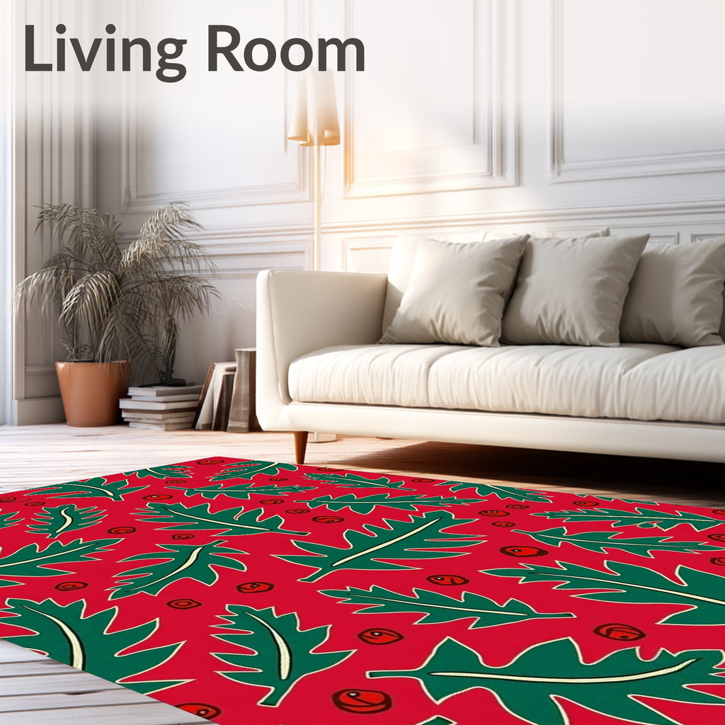 Green Leaf Red Berry Collection Rug