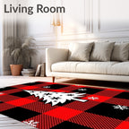 Red Black Buffalo Plaid Christmas Tree Snowflakes Rug