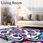 Vibrant Purple Teal Starburst Mandala Rug