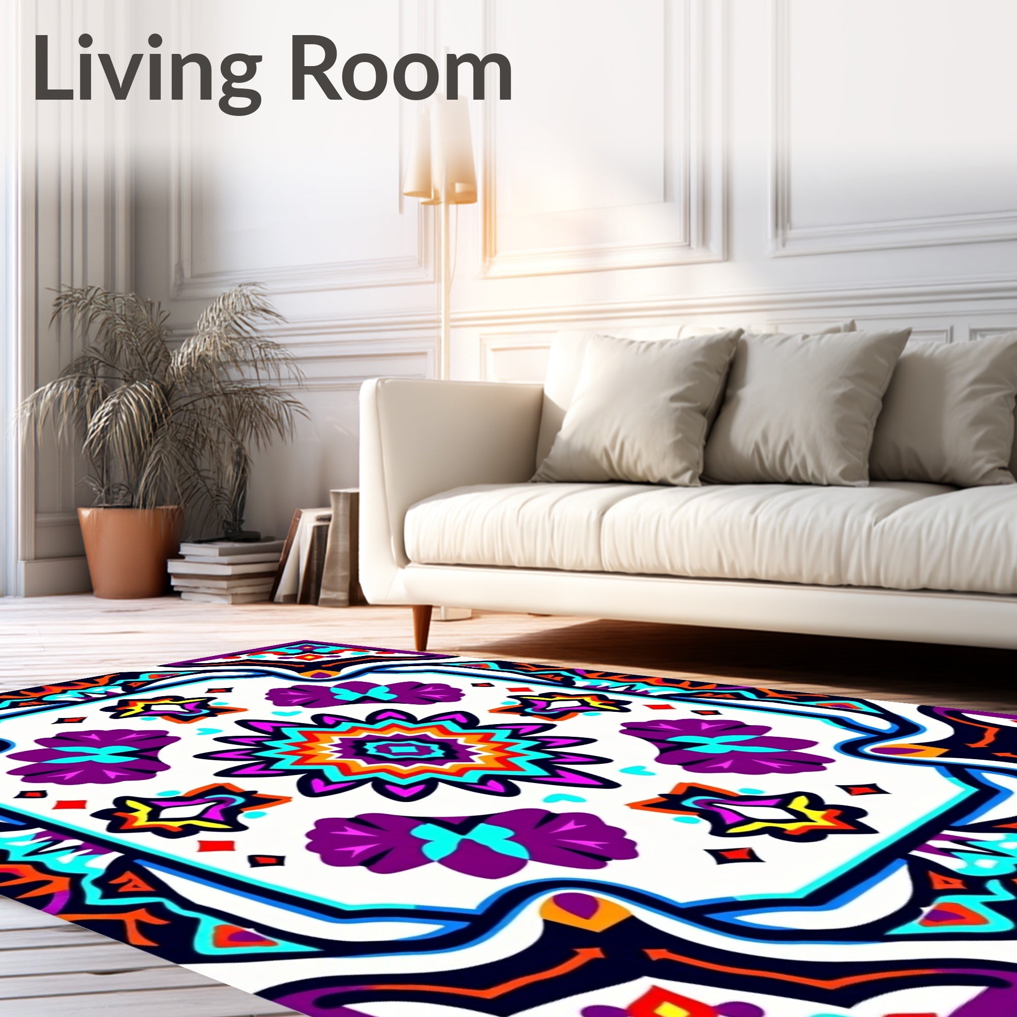 Vibrant Purple Teal Starburst Mandala Rug