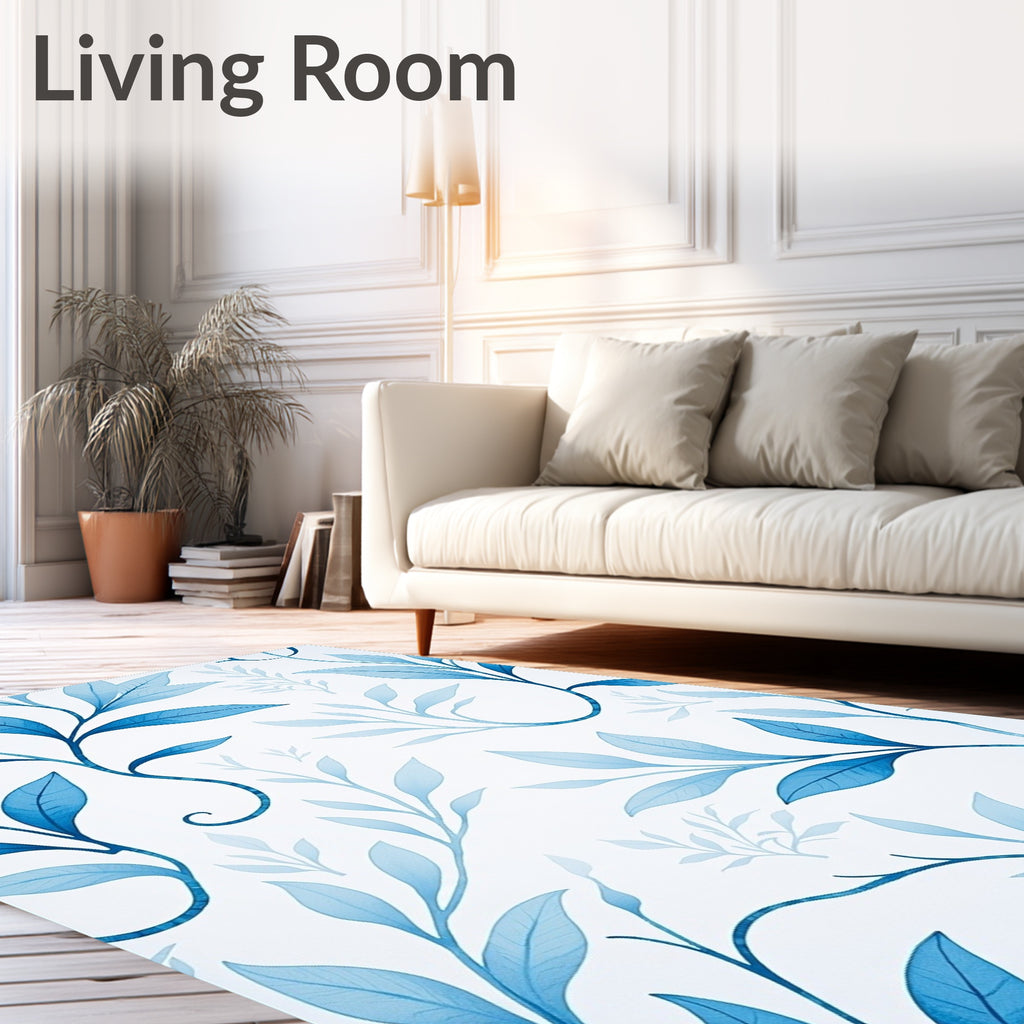 Whimsical Blue Leafy Vine Rug