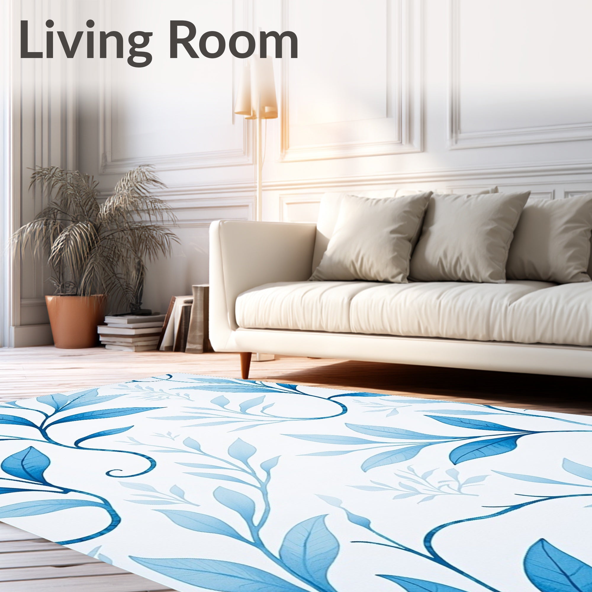 Whimsical Blue Leafy Vine Rug