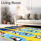 Winter Penguin Skiing Snowflakes Scene Rug