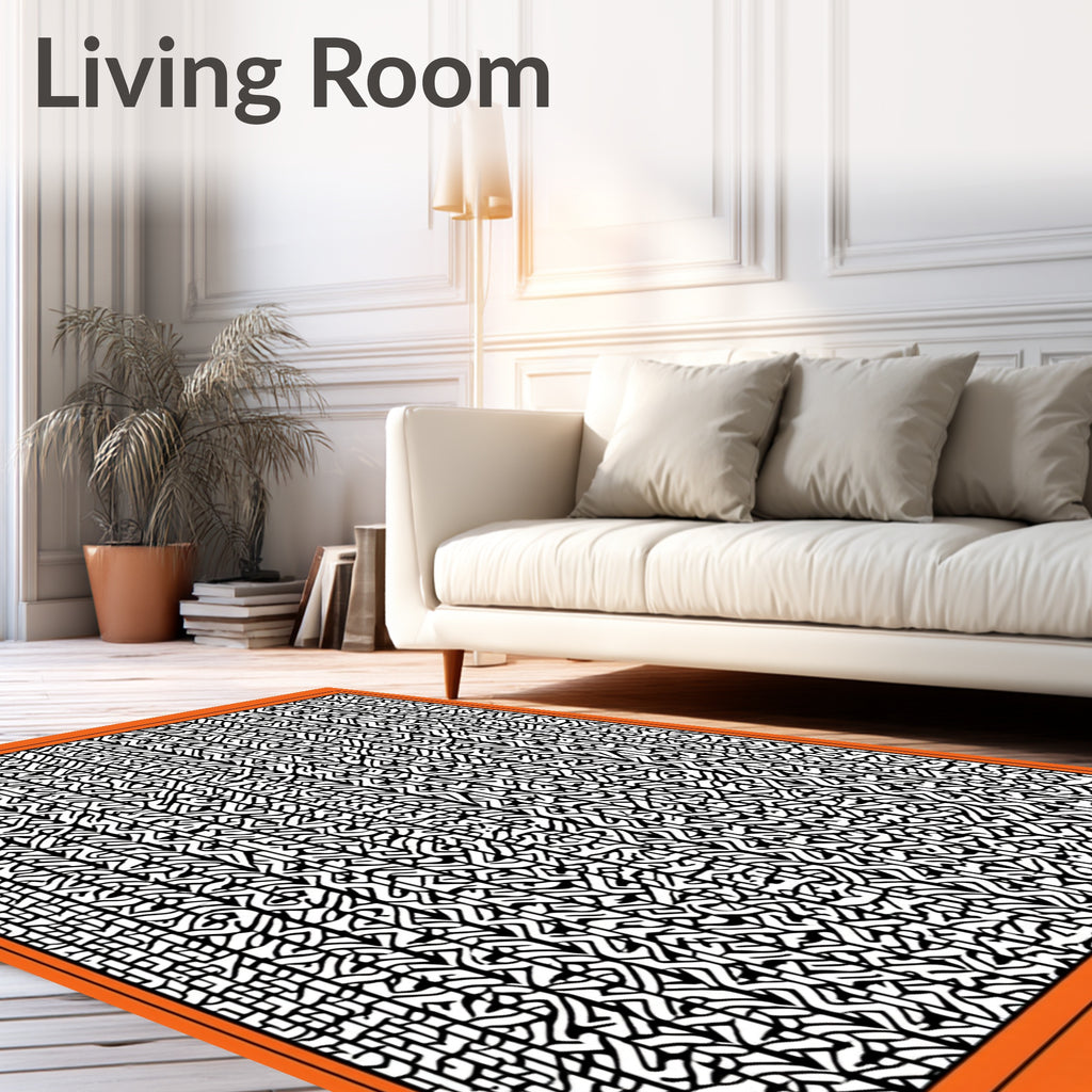 Black White Abstract Vertical Maze Rug