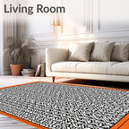 Black White Abstract Vertical Maze Rug