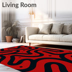 Bold Red Black Organic Swirls Rug