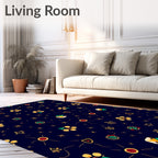 Navy Yellow Floral Starburst Motif Rug