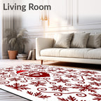 Red Santa Face Snowflakes Swirls Rug