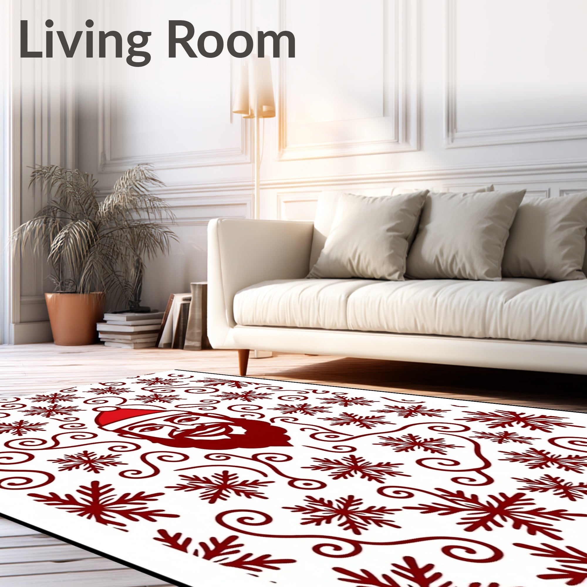 Red Santa Face Snowflakes Swirls Rug