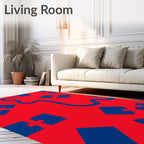 Crimson Blue Puzzle Piece Whimsy Rug
