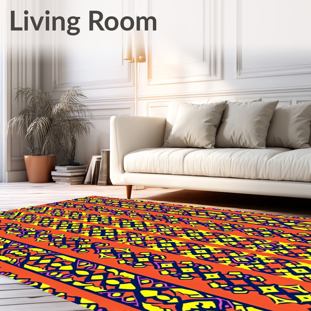 Vibrant Orange Tribal Stripe Rug