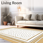 Geometric Golden Labyrinth Border Rug