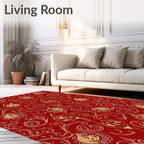 Red Gold Ornate Vintage Bauble Swirl Rug