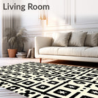 Cream And Black Geometric Star Medallion Rug