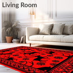 Red Black Reindeer Snowflake Border Rug