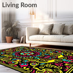 Bold Black Floral Medallion Vibrant Rug