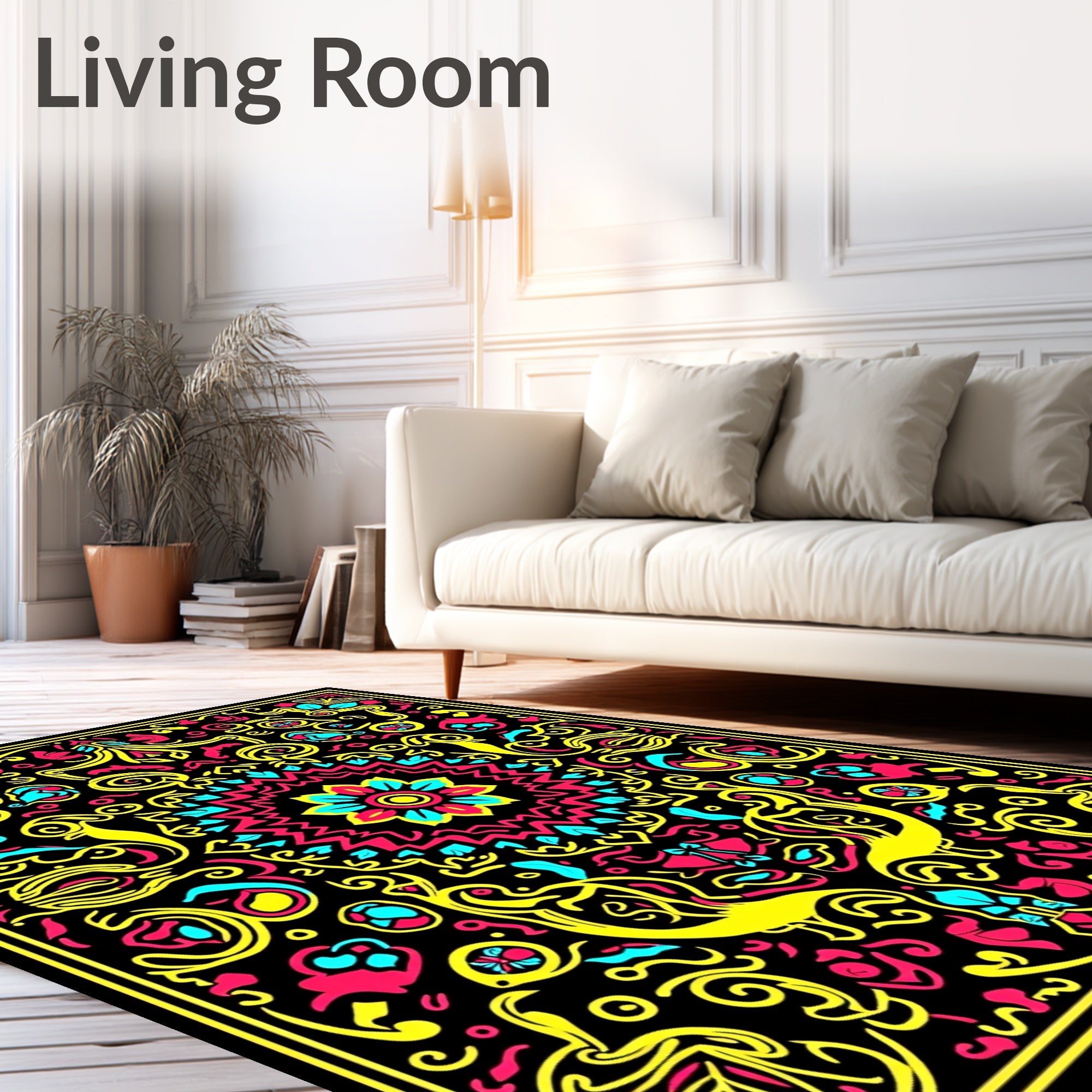 Bold Black Floral Medallion Vibrant Rug