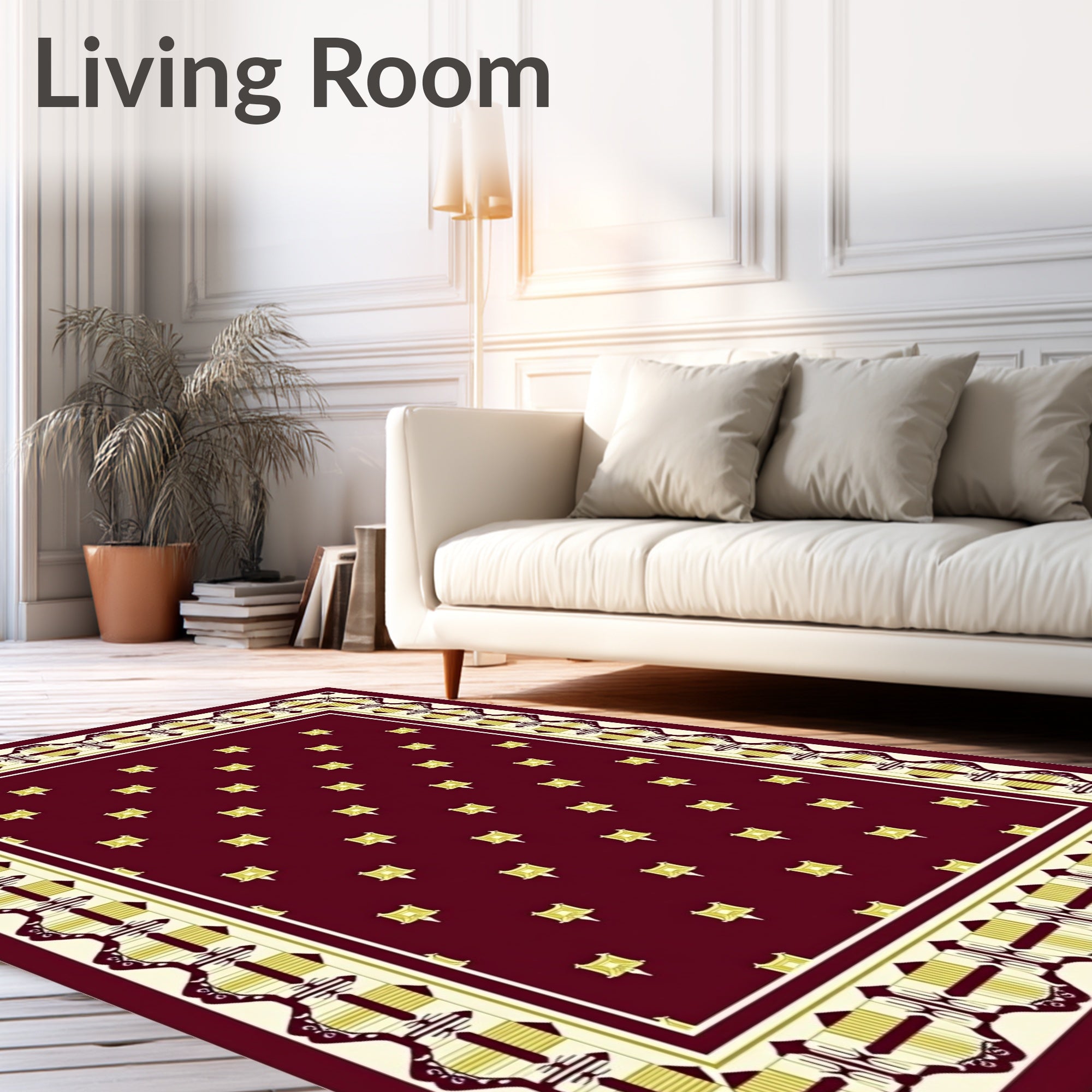 Maroon Golden Medallion Border Rug
