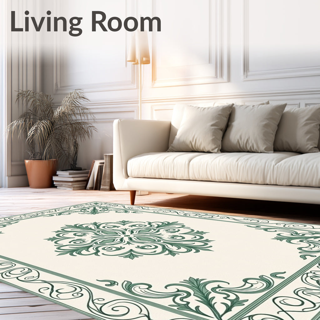 Classic Green Ornamental Scrollwork Rug