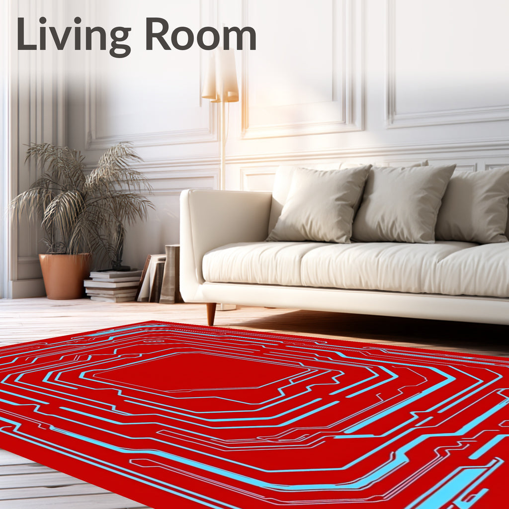 Red Circuit Board Abstract Lines Rug