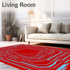 Red Circuit Board Abstract Lines Rug