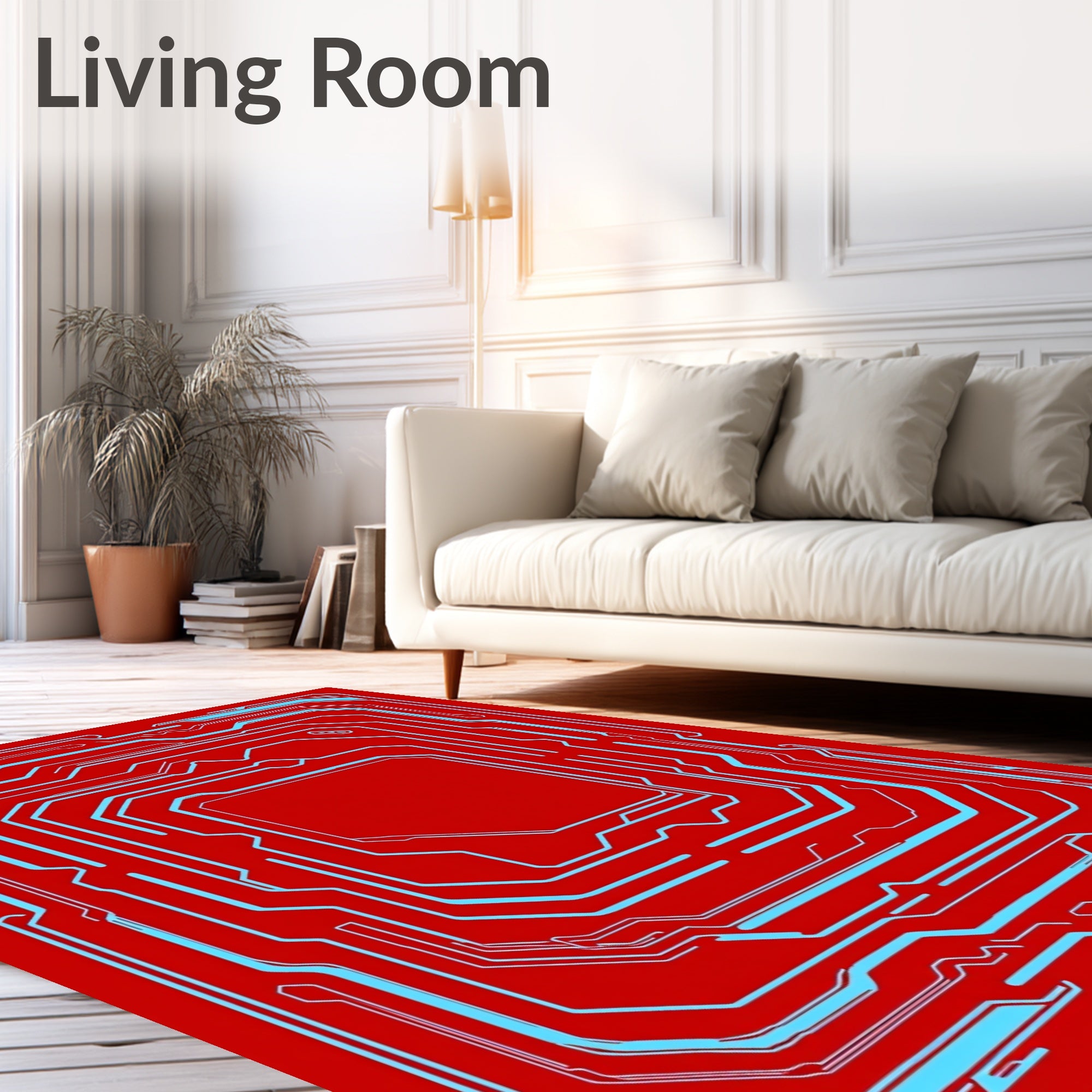 Red Circuit Board Abstract Lines Rug