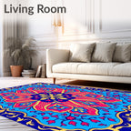 Vibrant Pink Blue Yellow Floral Mandala Rug