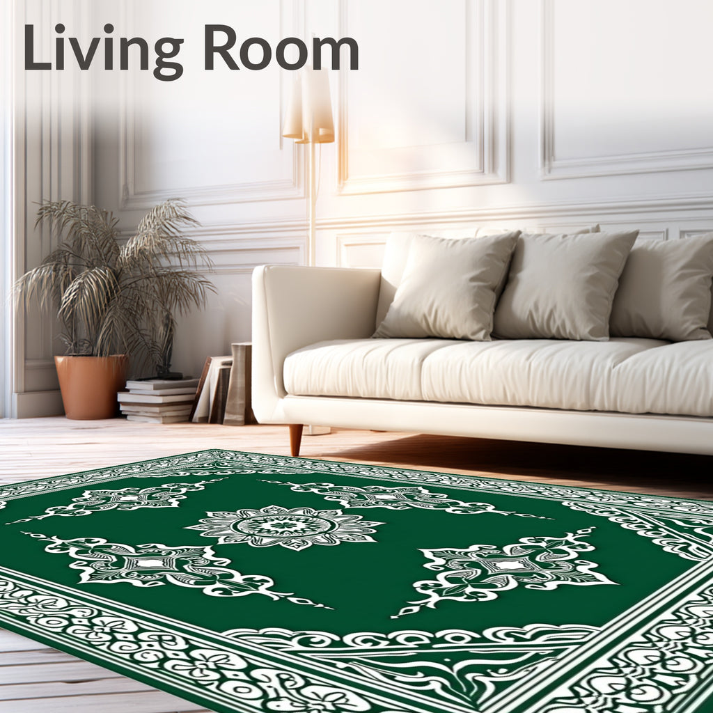 Deep Forest Green Ornate Medallion Rug